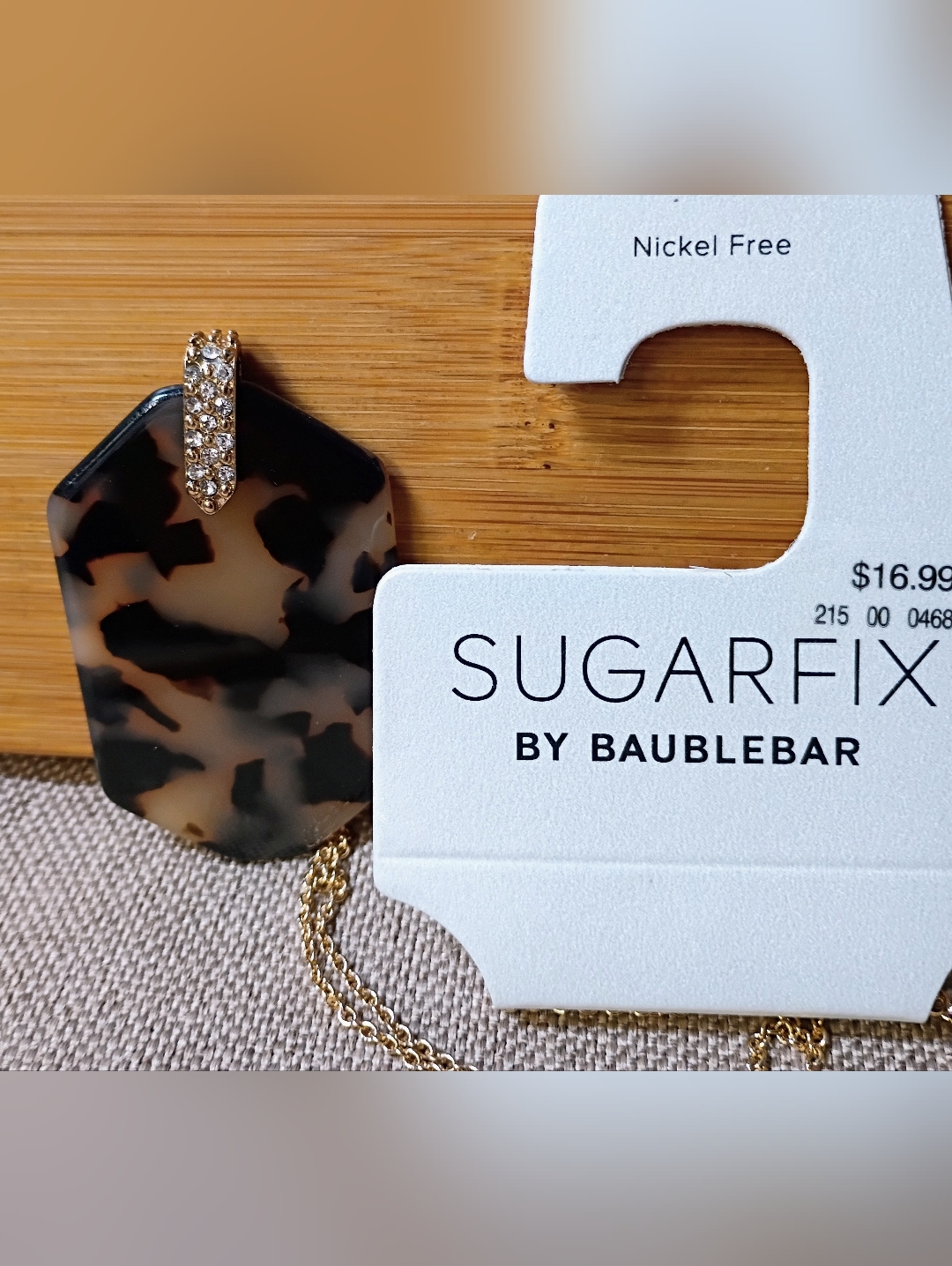 Sugarfix 16" Chain & Animal Print Pendant Necklace Gold Tone Tortoise Shell New